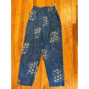 GLOBAL VILLAGE L pants blue and white pull‎ on rayon